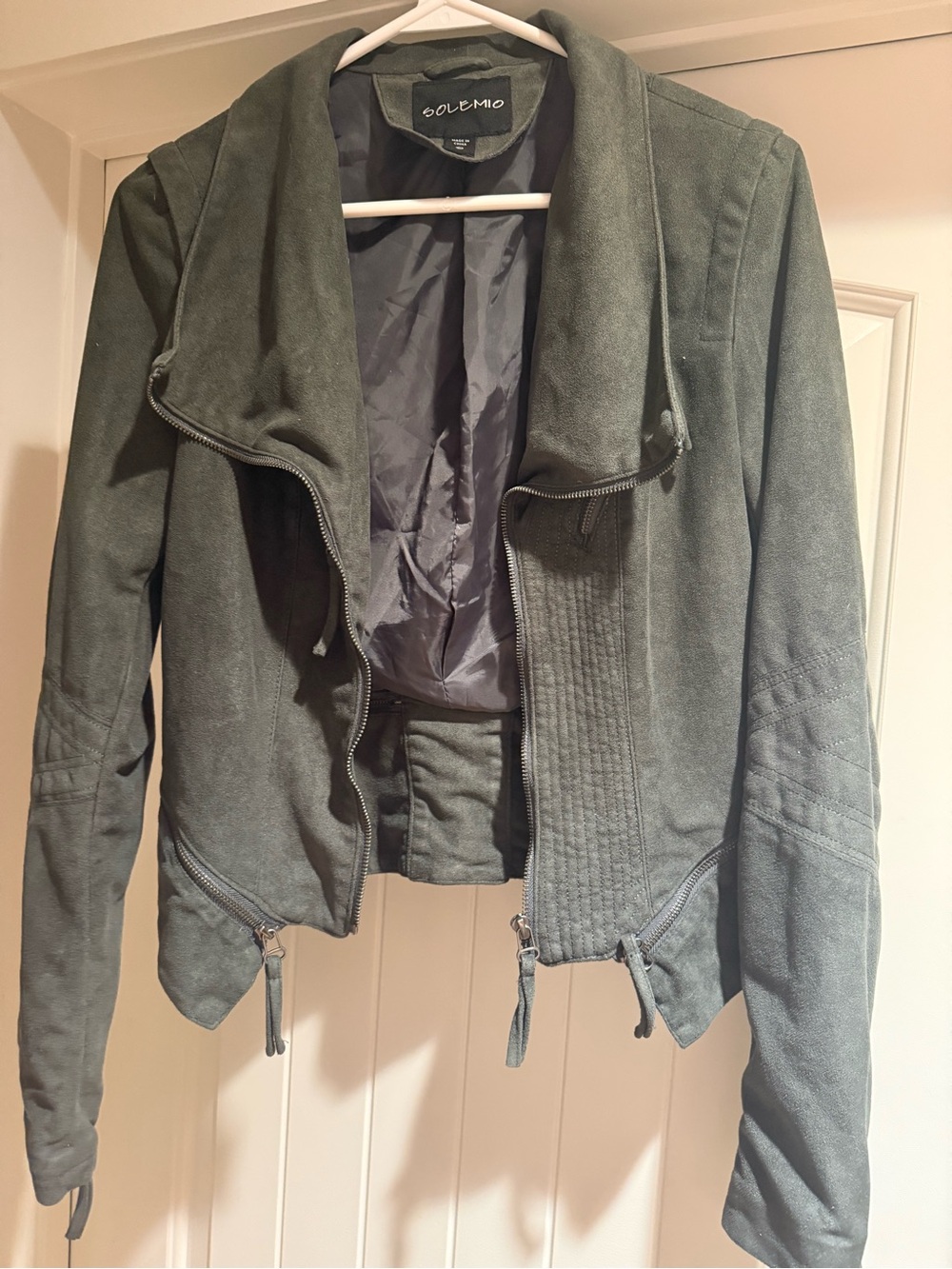 Solemio Olive Green Suede Moto Jacket